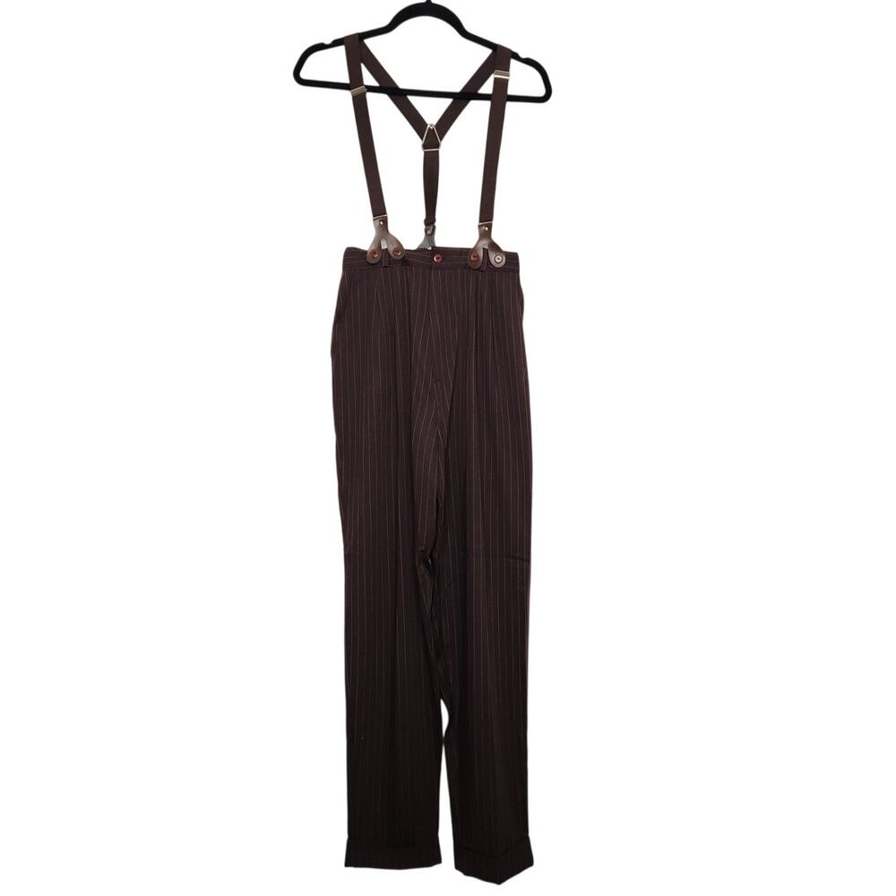 Vintage y2k Suspenders Pin Stripe Brown Pants Bottoms Boho Hippie Grunge